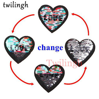 

twilingh 1pc Red Lip&Love Letter Reversible Change Color Sequins Patches DIY