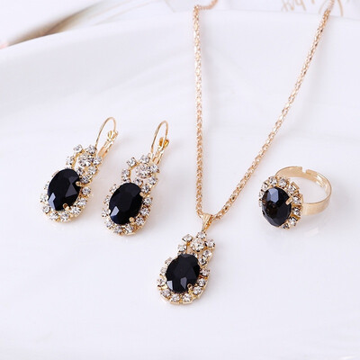 

3 Piece Sets Exquisite Poetic Jewelry Set Diamond Earring Ring Necklace Daisy Romantic Wedding Set