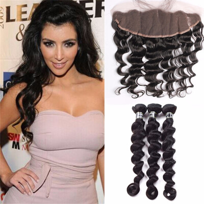 

Amazing Star Indian Virgin Hair Loose Wave Bundles with Frontal Unprocessed Human Hair with Lace Frontal Closure Soft&Bouncy