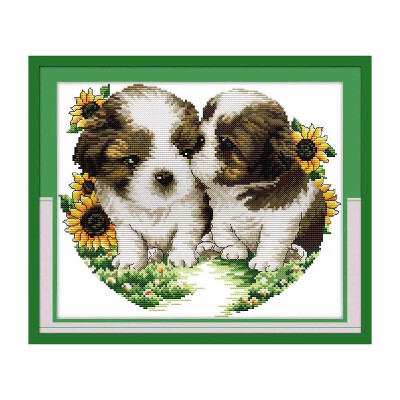 

Decdeal 134 114 inches DIY Kiss Dog Pattern Cross Stitch Kit with Blank 14CT Canvas Cloth & Cotton Thread Embroidery Cross Sti