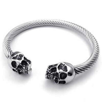 

Hpolw Mens Stainless Steel Spiral cable&Biker Gothic Skullskeleton Bracelet61mm24" Height 22"56cm