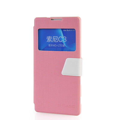 

MOONCASE View Window Leather Side Flip Pouch Ultra Slim Shell Back ЧЕХОЛ ДЛЯ Sony Xperia C3 Pink