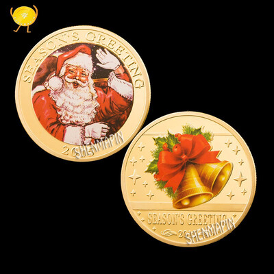 

Merry Christmas Commemorative Coin Santa Claus Sending Dumbbells Gold Plated Coin Exquisite Holiday Party Gift Coin Collectibles