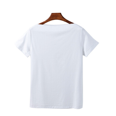 

Canvaus Summer New Women One Word Collar Mercerized Cotton Light Slim Short-sleeved Commuter T-shirt Tops