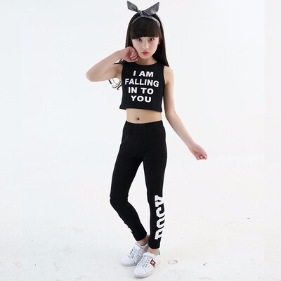 

Kids Letter Crop Tank Tops Legging Two Pieces Set For Girls Summer Style Teenage Girl Hip Hop Clothing 4-18 Years