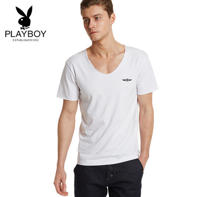 

Playboy home service mens short-sleeved T-shirt V-neck invisible 7017 white
