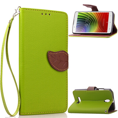 

MOONCASE [Leaves Magnetic] Wrist Strap Flip PU Leather Wallet Card Pouch Bracket Stand Back Case Cover for Lenovo A2010