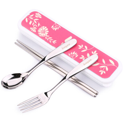 

Bayer BAYCO Portable Tableware Set Stainless Steel Chopsticks Spoon Bag Forks 4pcs Pink BX4318