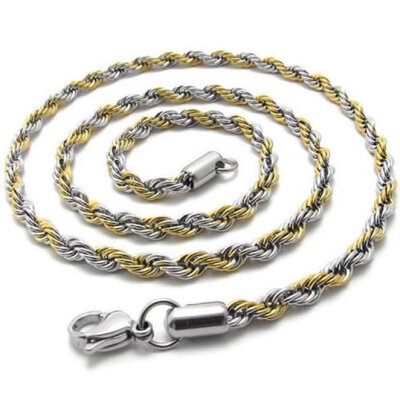 

Hpolw New Jewelry Stainless Steel Casting Silver&Gold Hand-Knitted Rope Lobster Clasps Necklace Chain with 4mm 21