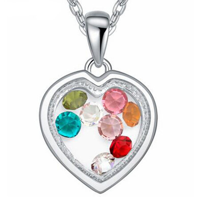 

Fashion Jewelry Austrian Crystal Love Heart Pendant Necklace For Women Colorful Accessories Bijoux Party Gift White Gold Plated 16