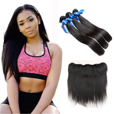 

WYF Brazilian Virgin Straight Hair 3 Bundles 100 Unprocessed Human Hair with Frontal
