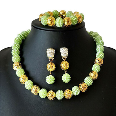 

Fine Nigerian Woman Jewelry Set New Ball Beaded Necklace Dubai Wedding Beads Jewelry Set African Jewelry Sets Free Shipping