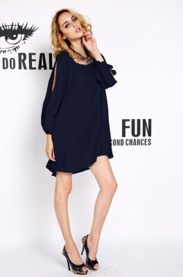 

Womens Sexy Crew-Neck Sleeve Loose Irregular Summer Chiffon Short Beach Dress