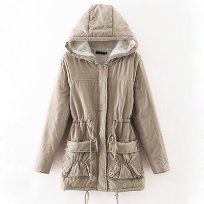 

Women 2018 Winter Plus Size Thick Wool Liner Womens Faux Fur Military Parka Jacket with Hoodie Cotton Parka