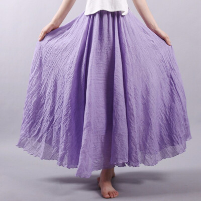 

Linen Cotton Long Pleated Skirts Women Elastic Waist Maxi Skirts Beach Party Vintage Summer Skirts Faldas Saia