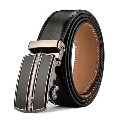 

XHtang Mens Belt Genuine Leather Automatic Buckle belt For Waistband Ratchet Strap Black Leather Belt Designer Belt For Jeans Gift