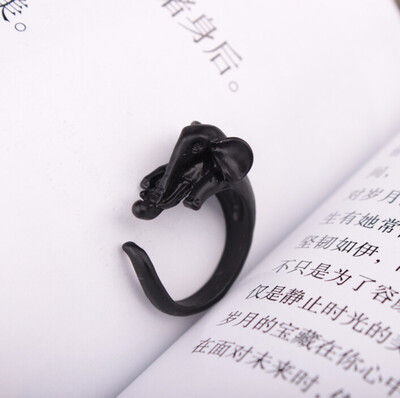 

2018 Fashion Retro Cute Antique Animal Adjustable Open Ring Elephant Wrap 3D animal ring