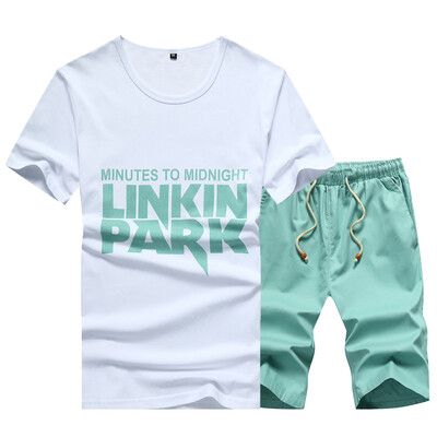 

Damaizhang Brand Designer Men T-shirt Suit With Short Pants Summer Linkin Park Printed Casual Short Sleeve Man T Shirt