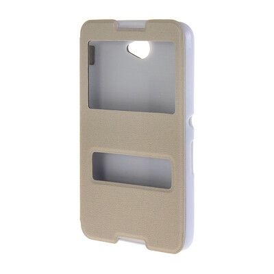 

MOONCASE Side Flip Hard board Slim Leather Bracket Window Case Cover for Sony Xperia E4 White