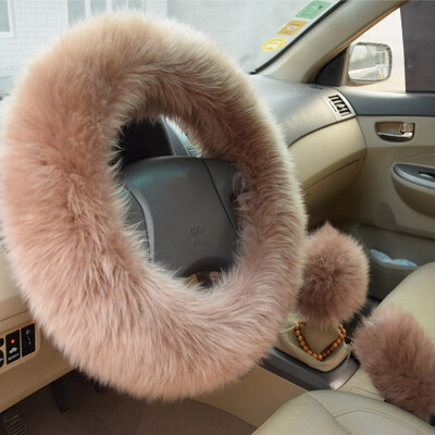 

Winter Warm Wool Handbrake Cover Gear Shift Cover Steering Wheel Cover 38cm diameter 1 Set 3 Pcs