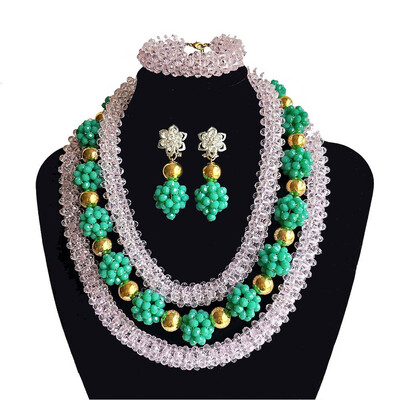 

Handmade Crystal Beads Wedding Jewelry Set Bridal Gift Nigerian Beads Jewellery New Style African Coral Jewelry Set For Women