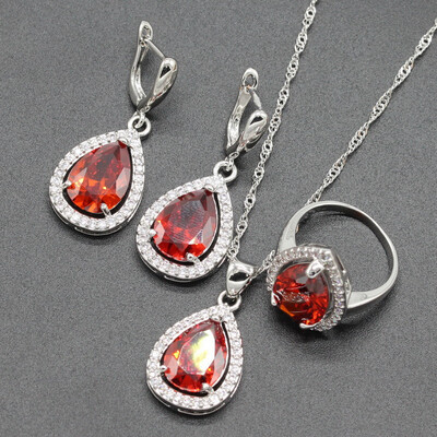 

Fashion Water Drop Multicolor Rainbow Stone Silver Plated Jewelry Sets for Women Seven Colors Available Free Jewelry Box