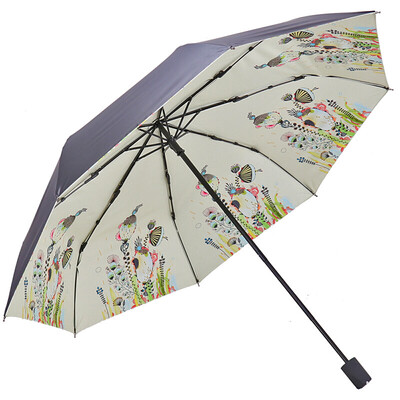 

Paradise umbrella full shading vinyl transfer ocean flower tri-fold small black umbrella umbrella umbrella sun-colored beige 30492ELCJ