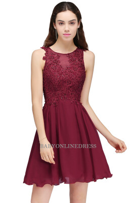 

2018 New A-Line Burgundy Appliques Homecoming Dresses Sexy Sleeveless Chiffon Cocktail Women Special Occasion Dresses