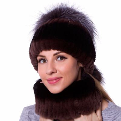 

JKP brand autumn&winter womens hats natural rex rabbit fur high quality handmade bib hat set 2018 new hot fashion trend