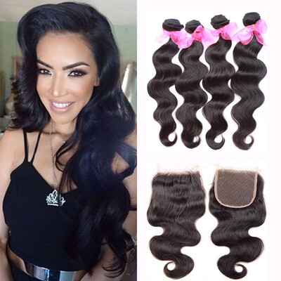 

Dream Like Unprocessed human hair Indian Body Virgin Hair Body Wave 4 Bundles with Closure