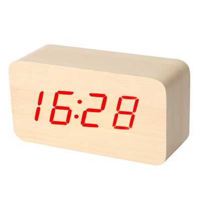 

Compas Compas Alarm Clock Creative Alarm Control Electronic Clock LED Night Light Silence Temperature Wood Clock HX-0813 Bamboo Wood Red Word