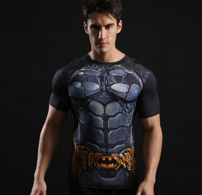 

Summer Mens Fashion Compression T shirts Tights Long Sleeve Training Workout Round Necks 3D Superman Fitness Tee Shirts