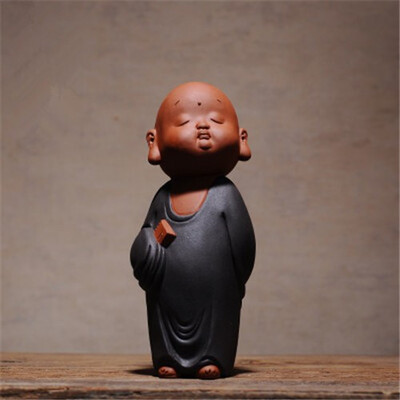 

Zisha black pottery monk tea pet figurines chinese retro home decorations ornaments crafts