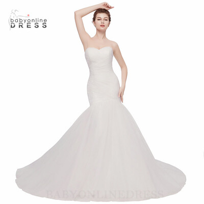 

Babyonlinedress Simple Mermaid Tulle Wedding Dresses 2018 Strapless Wedding Gowns 2 Colors Available Bridal Dress Ball Gown