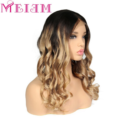 

MEIEM Lace Front Human Hair Wigs With Baby Hair Ombre Color 1B27 Brazilian Remy Hair Glueless Wavy Lace Wigs Bleached Knots