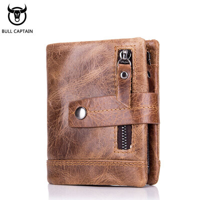

BULL CAPTAIN Cow Leather Men Wallet Fashion Coin Pocket Brand Trifold Multifunction Men Purse High Quality Male Card ID Holder
