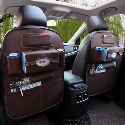 

CHSKY Car Seat Back Hanging Organizer Bag Universal Auto Multi-pocket PU Leather Pad Cups Storage Holder Bag Foldable Shelf