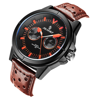 

Sport Business Leather Band Analog Quartz Wrist Watch For Men Week And Calendar Display With Dress Waterproof 30M