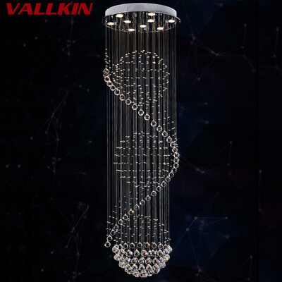 

Modern K9 Large LED Spiral Indoor Hotel Crystal Chandeliers Light Fixtures for Staircase Stair Lamps Chandelier Hanging Lighting