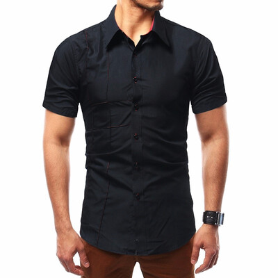 

Summer Mens Fashion Solid-color Shirt Short-sleeved Cotton Shirt