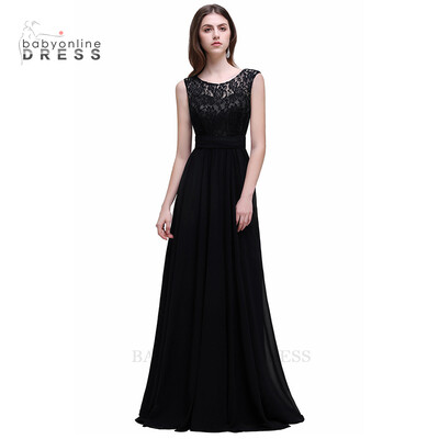 

Cheap Under 50 Navy Blue A-line lace evening dresses Women sleeveless long evening dress chiffon formal party dress 4 Styles