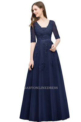 

New Half Sleeves 2018 Lace Evening Dresses Backless Applique Long Party Dresses
