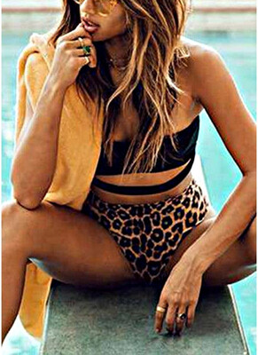 

2018 Sexy Women Leopard Print Halter Cutout High Waist Bikini Set