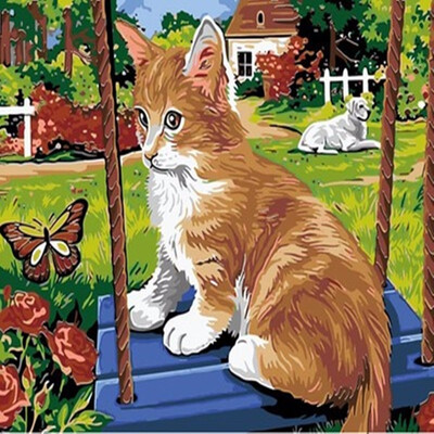 

Swing Cat DIY Painting By Numbers Acrylic Paint On Canvas Modern Wall Art Picture Coloring By Numbers Home Decor