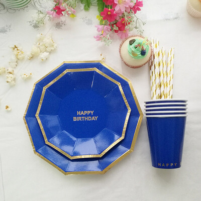

FANLUS Hot Gold Happy Birthady Disposable Tableware Sets Paper Cup Pantsuit For Birthday Parties Barbecue Wedding Celebrations