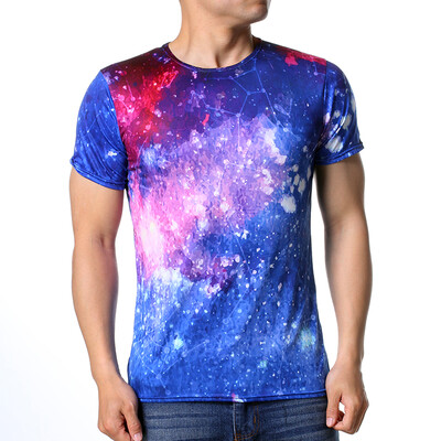 

Fashion Mens O-neck Nebula Pattern Print Pullover T-Shirts