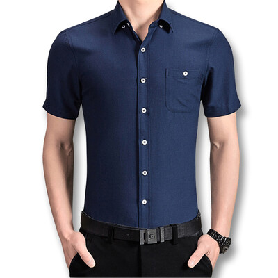 

New Arrivals High Quality Men Shirts 2016 Spring Summer Short Sleeve Shirts Men's Solid Dress Casual Shirts 7 Colors M-5XL