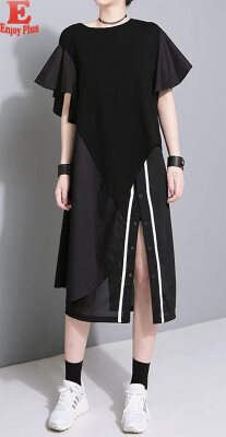 

chest 84-90CM new summer 2018 women cotton casual dress ruffles short sleeve black white loose patchwork knee length