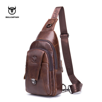 

BULL CAPTAIN High Quality Men Genuine Leather Cowhide Vintage Chest Back Pack Travel fashion Cross Body Messenger Shoulder Bag