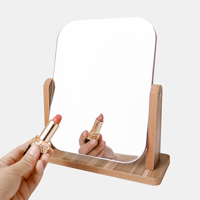 

FOOJO wooden desktop makeup mirror student dormitory portable vanity mirror